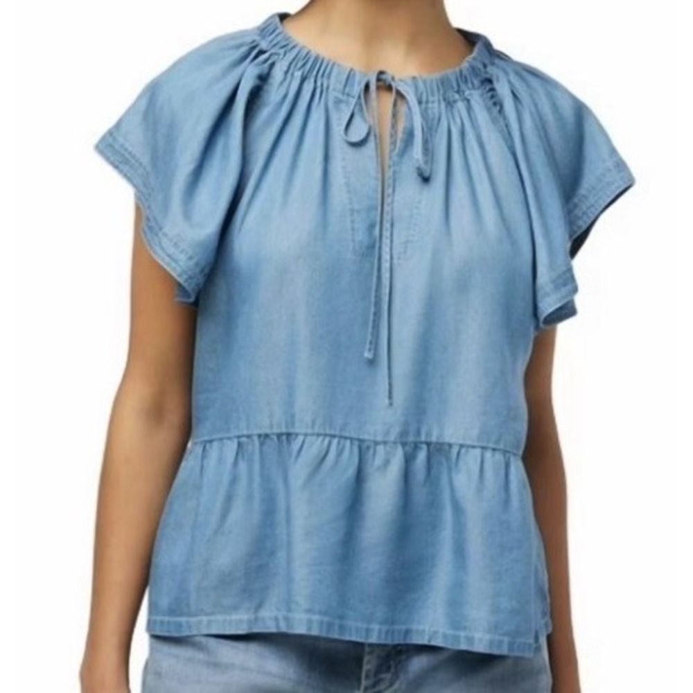 Joe's Jeans The Adelyn Chambray Flutter Sleeve Top Size L Boho, Festival,Coastal